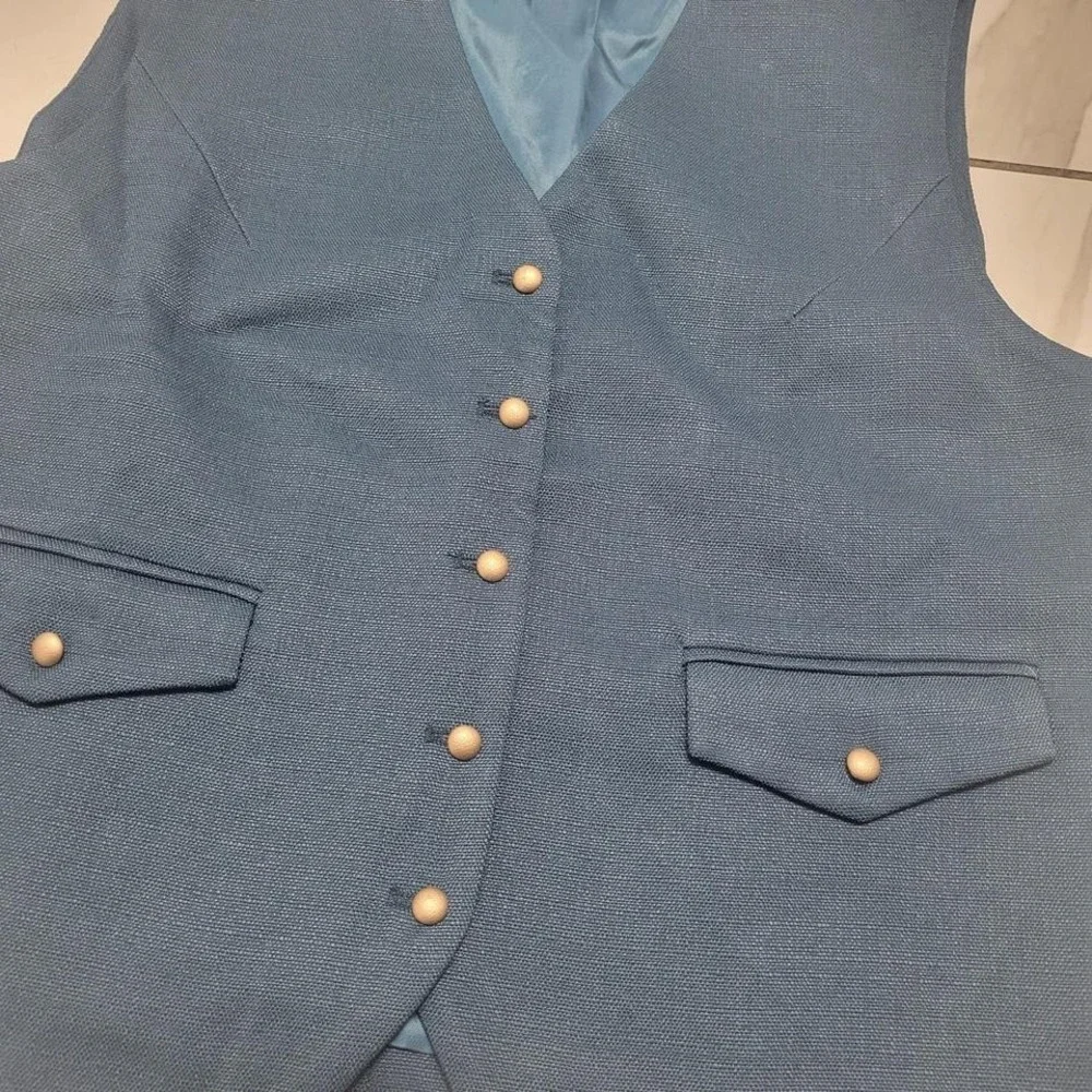 Teal blue lined vest with gold buttons L - Picture 2 of 5